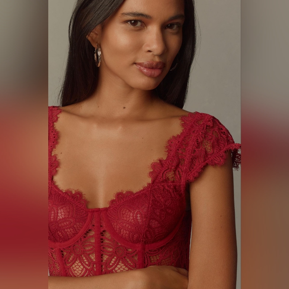Anthropologie Red Lace Underwire Bralette